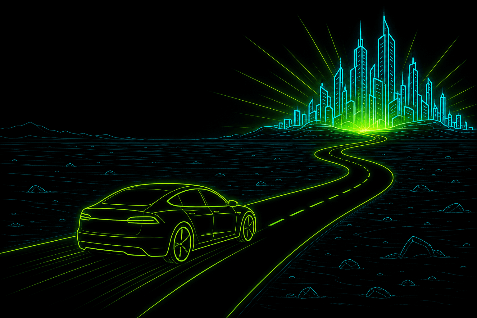 A glowing vehicle driving from your current reality toward your Life Vision